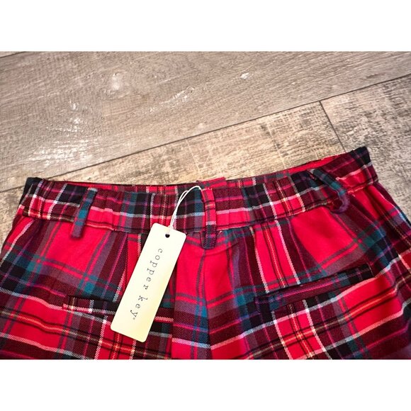 Red Plaid Copper Key Straight-Leg Pants XS Cotton Blend NWT Dress Pant - Picture 12 of 13